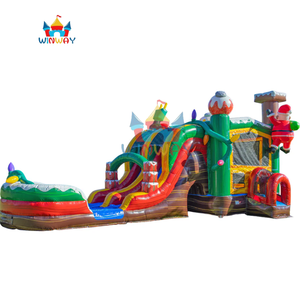 Parcours d'obstacles gonflable sur le thème de Noël avec double toboggan - Château gonflable d'hiver de qualité commerciale pour les locations de fêtes de fin d'année - Product Image 1
