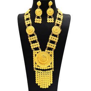 ZHENXUN Dubaï Ensemble de bijoux de mariée plaqué or 24K, motif cercle, collier et boucles d'oreilles, bijoux de mariage de grande taille pour femme, vente en gros - Product Image 3