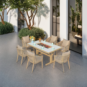 Mesa Rectangular Portátil <span class=keywords><strong>para</strong></span> <span class=keywords><strong>Patio</strong></span> con 6 Sillas Apilables, Cómoda Parrilla Coreana de Aluminio Fundido <span class=keywords><strong>para</strong></span> Exteriores, <span class=keywords><strong>Patio</strong></span>, Almacén, Hotel - Product Image 1