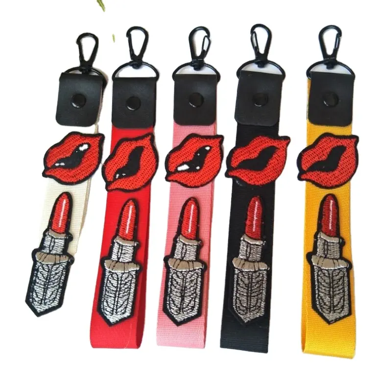 Lippenstift Lippen bestickt Lanyard Telefon Shell Zubehör Schlüssel bund Hands eil, Woven Neck Phone Wrist Strap Lanyard Schlüssel anhänger