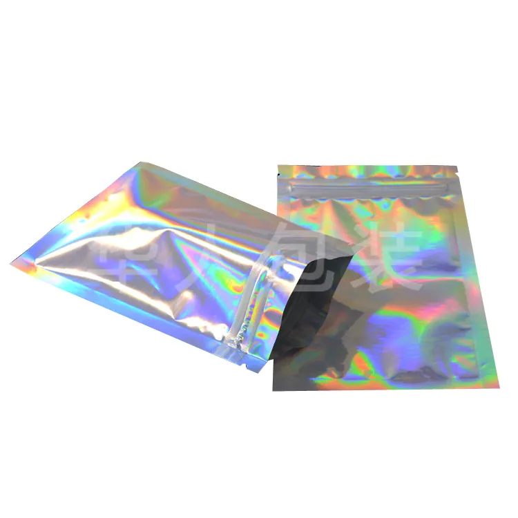 MOQ 100 Rosa Sacos de Mylar Holográfica Holograma Prova Cheiro Zip Pacote de Semente Gummie