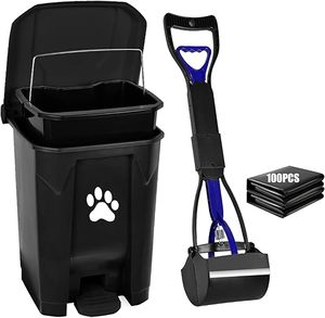 Poubelle à caca pour chien à l'extérieur avec couvercle Conteneur à déchets pour chien Pédale mains libres Jardin Cour Maison avec sacs à déchets15 L Gris - Product Image 1