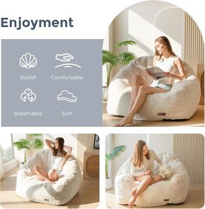 Ergonomic Modern One Seat Giant Bean Bag Chair Cover <strong>Faux</strong> <strong>Fur</strong> Shell-Shaped Design <strong>BeanBag</strong> for Adults &amp; Kids Beige Standard - Product Image 3