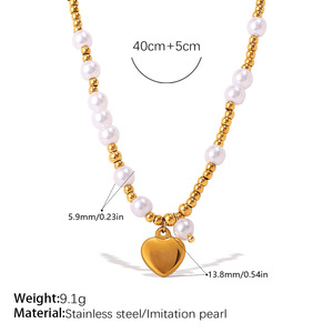 Collier en acier titane avec imitation de perles en forme de cœur, fait à la main, chaîne claviculaire, style léger et luxueux, polyvalent, pour femmes - Product Image 5