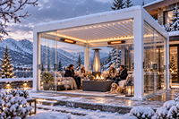 Gazebo extérieur en aluminium blanc avec chauffage et éclairage LED, gazebo permanent pour patio par temps froid