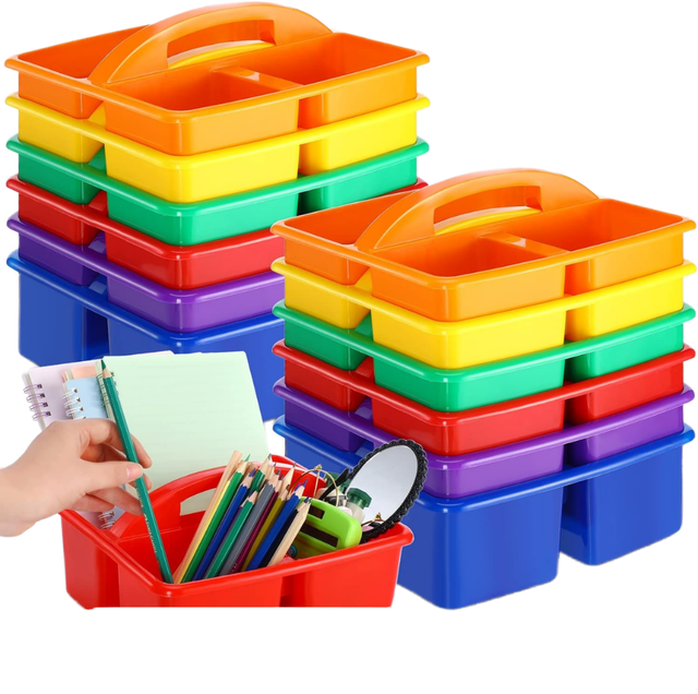 PP Plastic 3 Compartment Storage Basket Art Supply Organizer Portable Hand Carry Caddy Basket Kids Craft Storage Basket