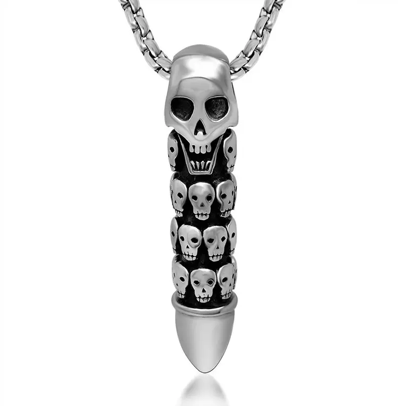 Hip-hop skull bullet pendant stainless steel punk men's necklace crystal body jewellery