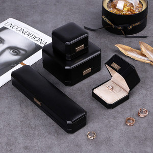 Boîte à bijoux en cuir PU avec charnière en plastique noire octogonale de petite taille personnalisée Boyang - Product Image 5