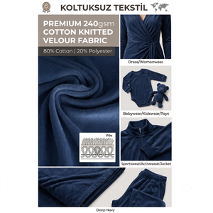 Premium 240gsm Deep Navy Cotton Knitted Velour Fabric 80/20 Cotton Polyester Roll for Wholesale Garments - Product Image 3