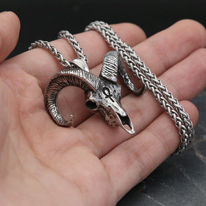 Yunnique – collier avec pendentif tête de bélier en acier inoxydable, chaîne de 60cm, bijoux en forme de crâne d'animal pour hommes et femmes, Style Hip Hop - Product Image 2