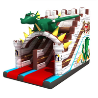 Château gonflable commercial à double piste sur le thème du dragon, toboggan sec pour location événementielle et parcs d'attractions