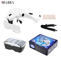 MASSA Adjustable Headband Magnifier with Five Interchangeable Magnification Lenses LED-lit Magnifier for Eyelash Extensions