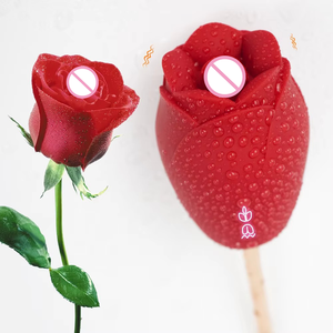 Vibratore a Rosa in <span class=keywords><strong>Silicone</strong></span> con Stimolatore Clitorideo a Lingua, Giocattolo Sexy per Donne, Vibratore a Rosa per Adulti - Product Image 1