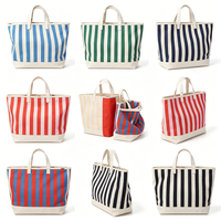Sac fourre-tout en toile tissée à rayures verticales, sac de transport moyen lavable pour les courses de bureau et les livraisons de café, bibliothèque