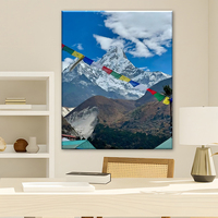 Toile murale avec drapeaux de prière tibétains de la montagne Everest, impression de paysage de l'Himalaya pour la décoration du salon