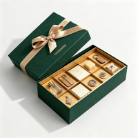 Boîte cadeau de luxe verte à deux pièces avec logo personnalisé, ruban en satin, insert en velours, emballage rigide en gros