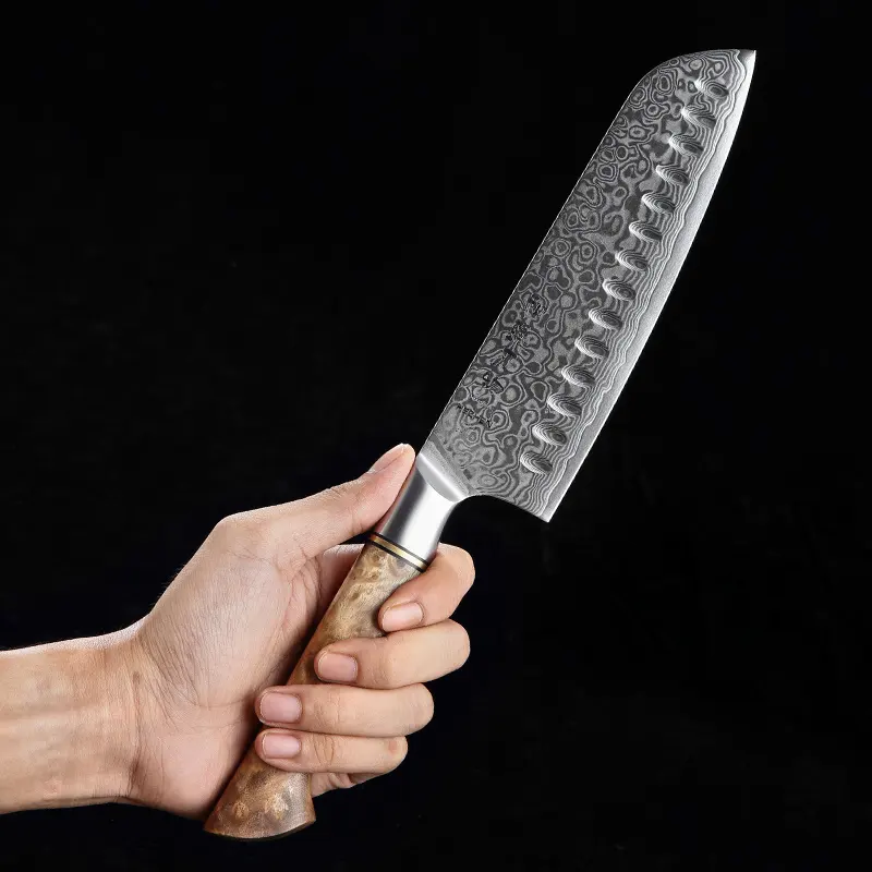 67 שכבות דמשק פלדה מקצועי שף מטבח Santoku סכין עם צורני השקמים ידית