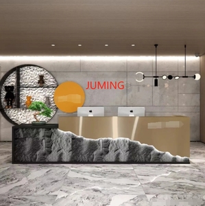 Custom Modern Stainless Steel Marble Commercial Office L Shape Front <b>Reception</b> Desk for Spa Hotel - Product Image 2