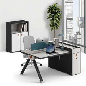 ที่กั้นโต๊ะคอมพิวเตอร์<span class=keywords><strong>2</strong></span>คนโต๊ะทำงานส่วนกลางของโต๊ะทำงานการออกแบบที่เรียบง่ายระดับไฮเอนด์สีดำอบอุ่นสีขาว - Product Image 3