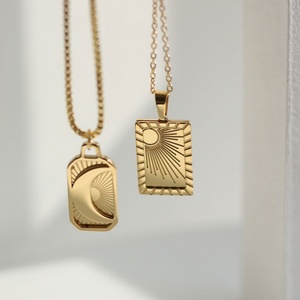 High End Waterproof Non-Tarnish <b>Long</b> Stainless Steel 18K <b>Gold</b> Plated Geometric Classic Sun Moon Pendant <b>Necklace</b> for Men & Women - Product Image 2