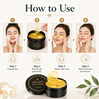 Nouveauté Masque hydrogel en or 24 carats pour les yeux Feuille de collagène à l'acide hyloronique organique 30 paires de masques pour le sommeil
