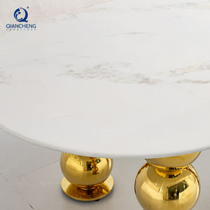 Mesa de Banquete Ovalada de Mármol Blanco con Patas de Acero Inoxidable Dorado para Eventos y Bodas, Muebles de Lujo Personalizados para Vestíbulo de Hotel - Product Image 5