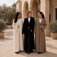 Abaya tricotée d'hiver Mexizo, cardigan ouvert sur le devant pour femmes musulmanes avec cordon de serrage, 100 % polyester, vêtement islamique modeste de Dubaï
