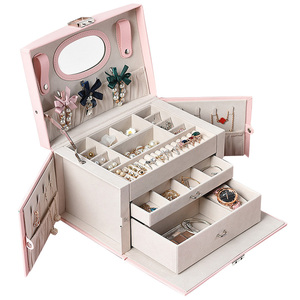 2022 Handle Portable Cardboard Slide Velvet Multi-Drawer 3 Layer OEM Custom Wooden Design Slide Drawer Jewelry Box