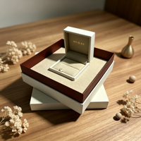 Boîte à couvercle rigide double couche écologique personnalisable, avec décoration en ruban et plateau intérieur en velours |   Coffret cadeau de bijoux haut de gamme