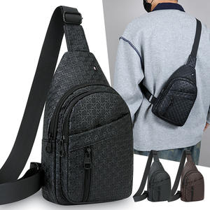 Bolso de pecho para hombre, textura tejida, gran capacidad, cuero PU, resistente al desgaste, bolso cruzado informal de varias capas, marrón y negro - Product Image 2