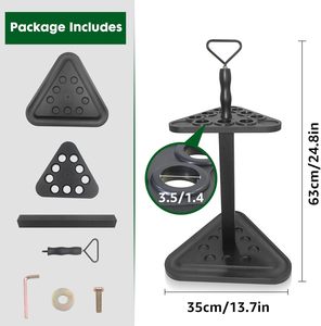 Support de rangement pour queues de billard Cueelf Premium en bois massif, design triangulaire classique, capacité de 9 queues, avec poignée portable pour table de billard - Product Image 2