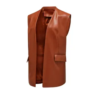 Dynamics Leather Vest Backless For Ladies Brown Color Style Wholesale Price Stylish Custom Made Leather Vest