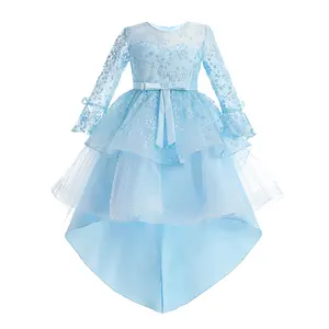 الصيف جديد الفتيات سهرة اللباس رقيق فتاة صغيرة الأطفال أداء اليوم ارتداء الدانتيل جولة الرقبة فستان الأميرة