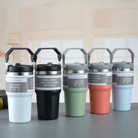 Vaso Térmico de Acero Inoxidable de 30oz con Logotipo Personalizado, Tapa con Asa y Pajita, Botella de Agua para Regalos