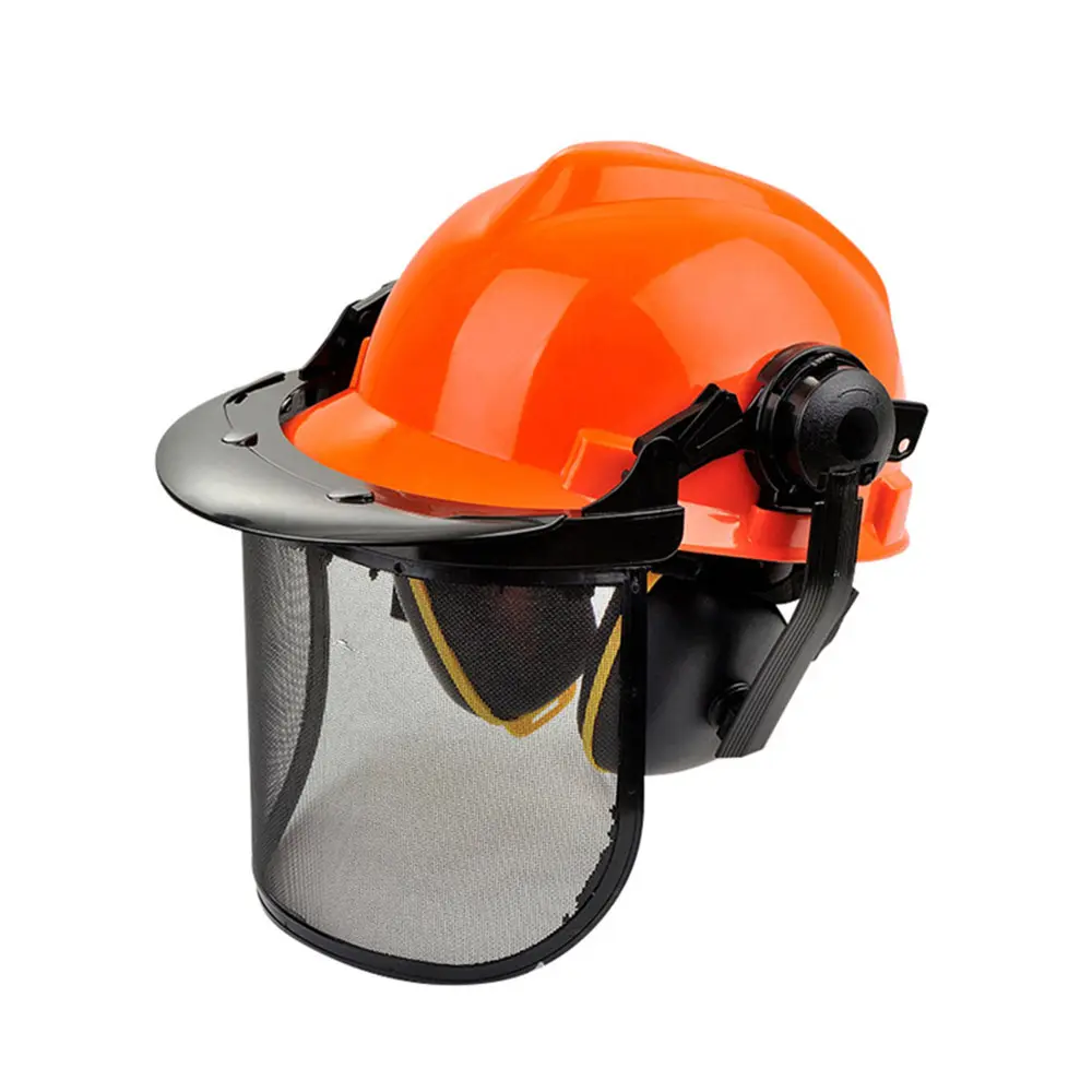 Capacete de segurança ajustável, equipamento de segurança floresta com protetores de orelha e viseira de malha