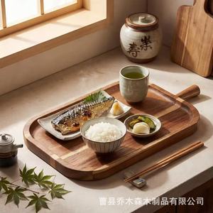 Acacia Wood Serving <b>Tray</b> With Handles Solid Wood Cheese Bread Board Fruit Plate Afternoon <b>Tea</b> <b>Tray</b> - Product Image 3