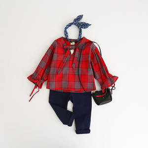 Online Shopping Www Xxx Girls Photo Fashion Latest Styles <b>Normal</b> Design Plaid Blouse With Frill Sleeve - Product Image 1