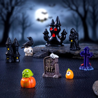 Figur Miniatur Kastil Halloween, Kastil Labu Hantu, Figur Resin Mini, Kerajinan Hiasan untuk Disimpan sebagai Dekorasi Rumah Boneka