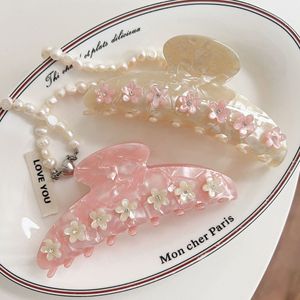 مشبك شعر أنيق من YJL بتصميم كلاسيكي كبير مزين بأحجار الراين على شكل زهرة الكرز الوردية، بأسلوب فرنسي راقٍ للفتيات - Product Image 3