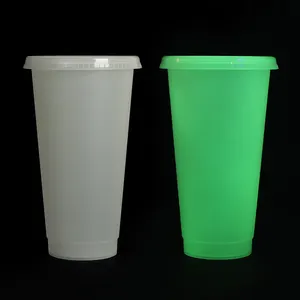 定制印刷prom可重复使用荧光水杯在深色塑料果汁饮料杯中发光