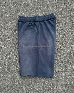 Casual Drawstring Cotton Streetwear Knee Length Shorts for Men Vintage Washed Double <b>Layer</b> Waist Shorts Men - Product Image 3