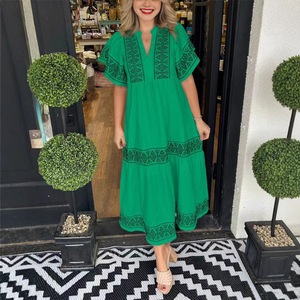 Best Selling Loose Embroidered Cotton Feel <strong>Dress</strong> Summer Vacation Casual Womens Maxi <strong>Dress</strong> - Product Image 4
