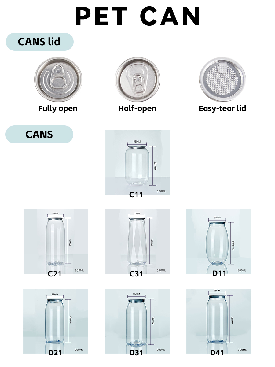 Nicro Factory Price Custom Logo Printing Clear Plastic Jar PET Can with Aluminium Lid Juice Bottle Coffee Beverage Packaging Jar