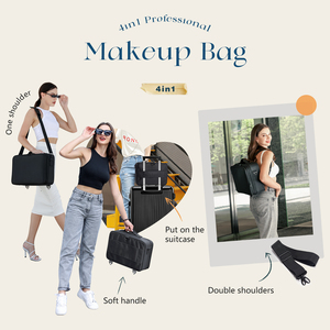 <b>Makeup</b> Bag Travel Cosmetic <b>Case</b> Beauty Box Hairdressing Tools Organizer with Adjustable Compartment Oxford Make Up Train <b>Case</b> - Product Image 2
