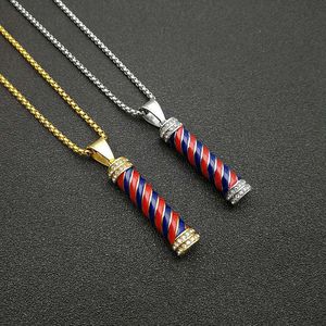 yunnique Hip Hop Pendant <b>Necklace</b> Stainless Steel Red <b>Blue</b> Twist Design Pave Setting Unisex Jewelry Gift DZ124 - Product Image 1