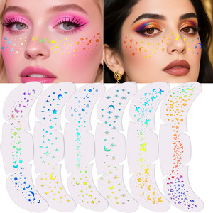 Pegatinas temporales de tatuajes faciales con purpurina, impresión digital, película PET, accesorios de maquillaje para fiestas, talla única, impermeables hasta 1 semana - Product Image 1