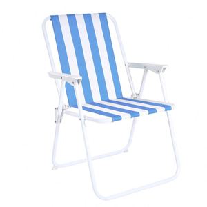 Factory OEM <b>Cheap</b> Blue Stripe Portable Ultralight Free Assembly Convenient Folding Metal Fabric Spring <b>Camping</b> Beach <b>Chair</b> - Product Image 1