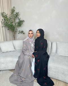 2025 mujeres elegante abierto Abaya bordado hecho a mano Casual manga larga traje árabe islámico estilo modesto para bufanda musulmana de primavera - Product Image 5