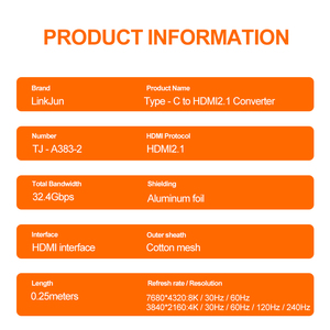 8K A383-2 tipo C a <span class=keywords><strong>HDMI</strong></span> <span class=keywords><strong>femmina</strong></span> adattatore di conversione elettronico in rame metallo intrecciato maglia <span class=keywords><strong>maschio</strong></span>-<span class=keywords><strong>femmina</strong></span> <span class=keywords><strong>cavo</strong></span> <span class=keywords><strong>HDMI</strong></span> per computer portatile - Product Image 5