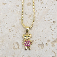 Trendy, op maat gemaakte, schattige, gepersonaliseerde kubische zirkonia Koreaanse 14K gouden ketting met waterdichte PVD hanger, teddybeer Valentijnsdag ketting